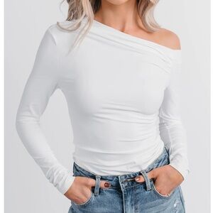 NanaMacs White Asymmetrical Long Sleeve Top